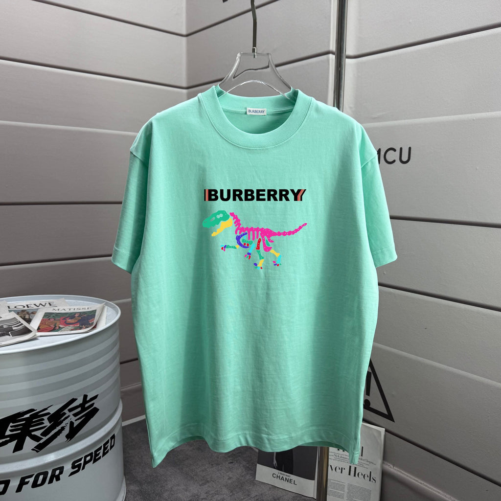 Mint green Burberry T-shirt with crew neck and colorful graphic logo print