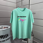 Mint green Burberry T-shirt with crew neck and colorful graphic logo print