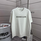 Moncler white crewneck T-shirt with MONCLER logo print at front