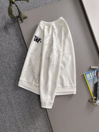Crewneck sweatshirt back view with marbled light fabric and ribbed hem
