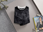 Black long-sleeve sweatshirt with white collar trim and DiR chest logo, crew neck