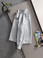 Light gray pullover top and knee-length shorts set with button details