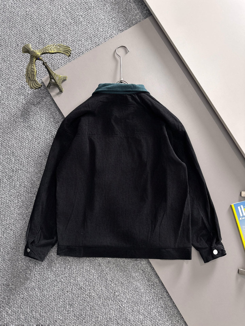 Fendi long-sleeve black jacket back view with teal collar trim