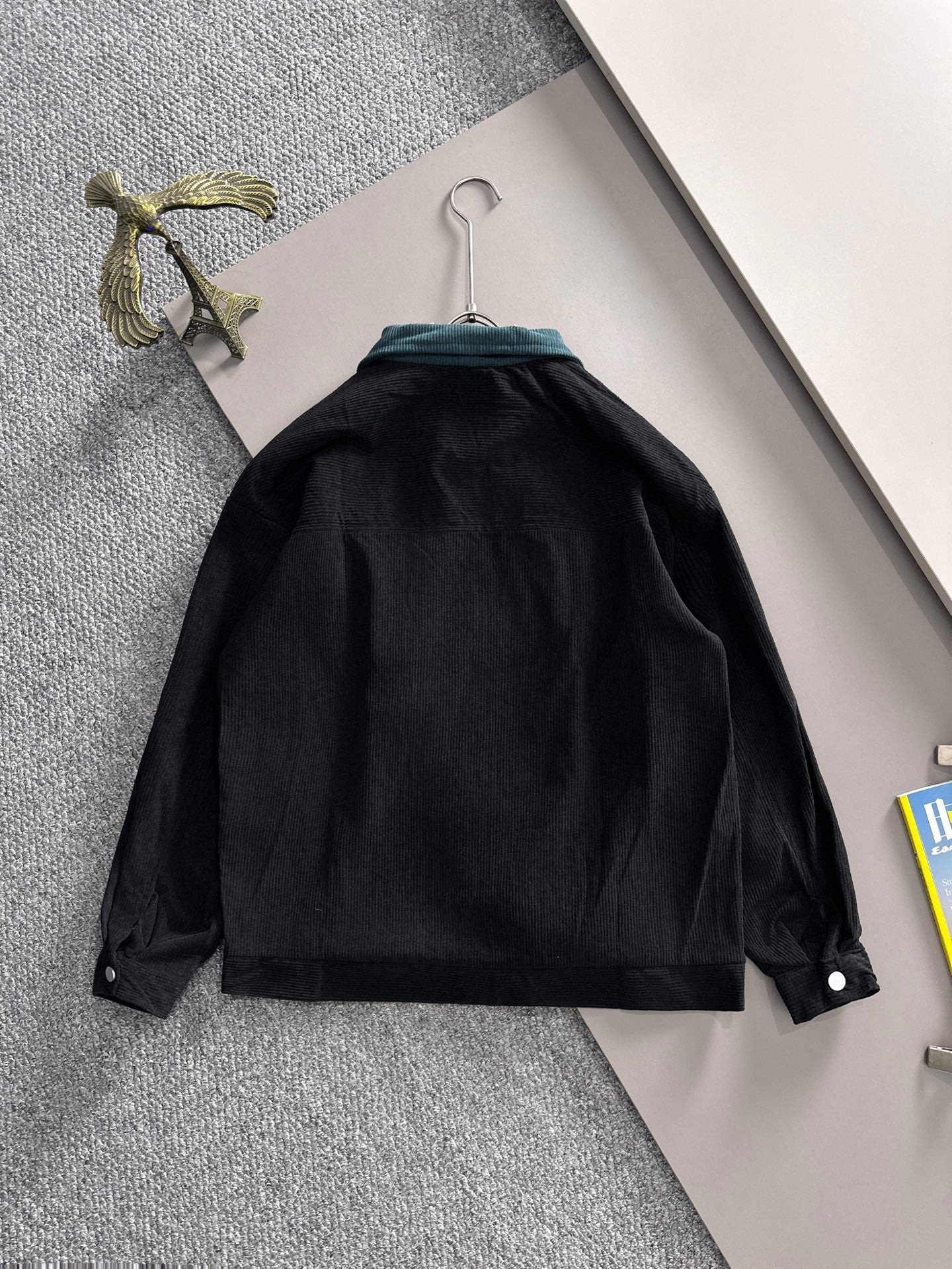 Fendi long-sleeve black jacket back view with teal collar trim