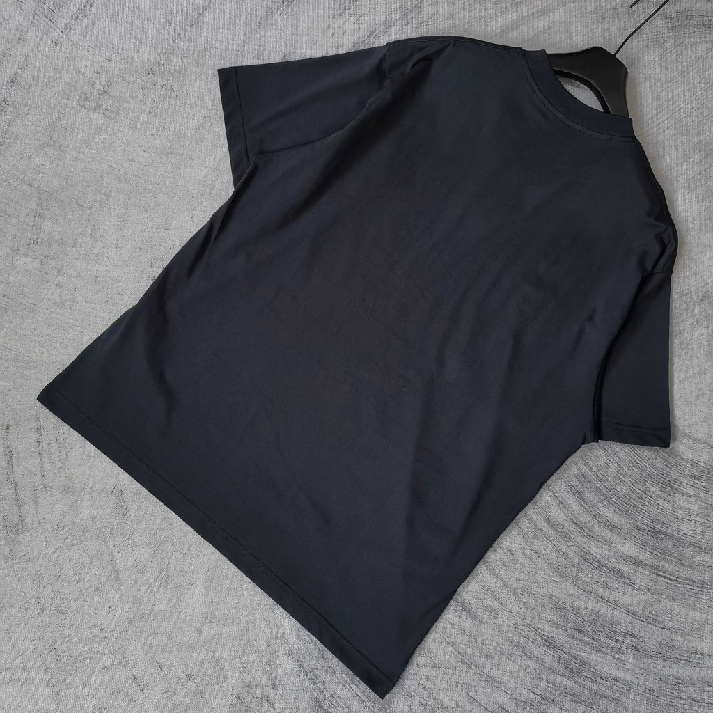 Balenciaga black T-shirt, plain front view with crew neck