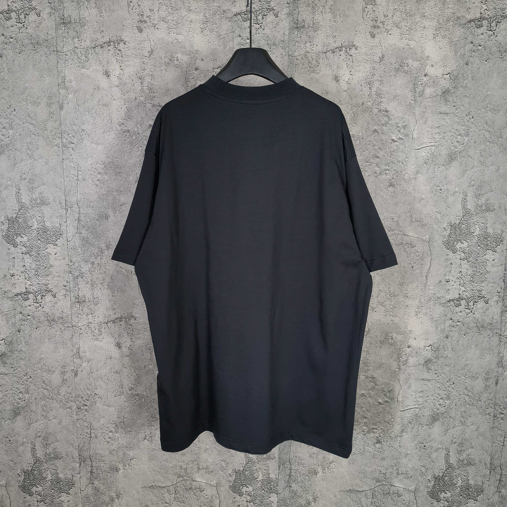 Balenciaga black T-shirt, plain back view with crew neck and sleeves