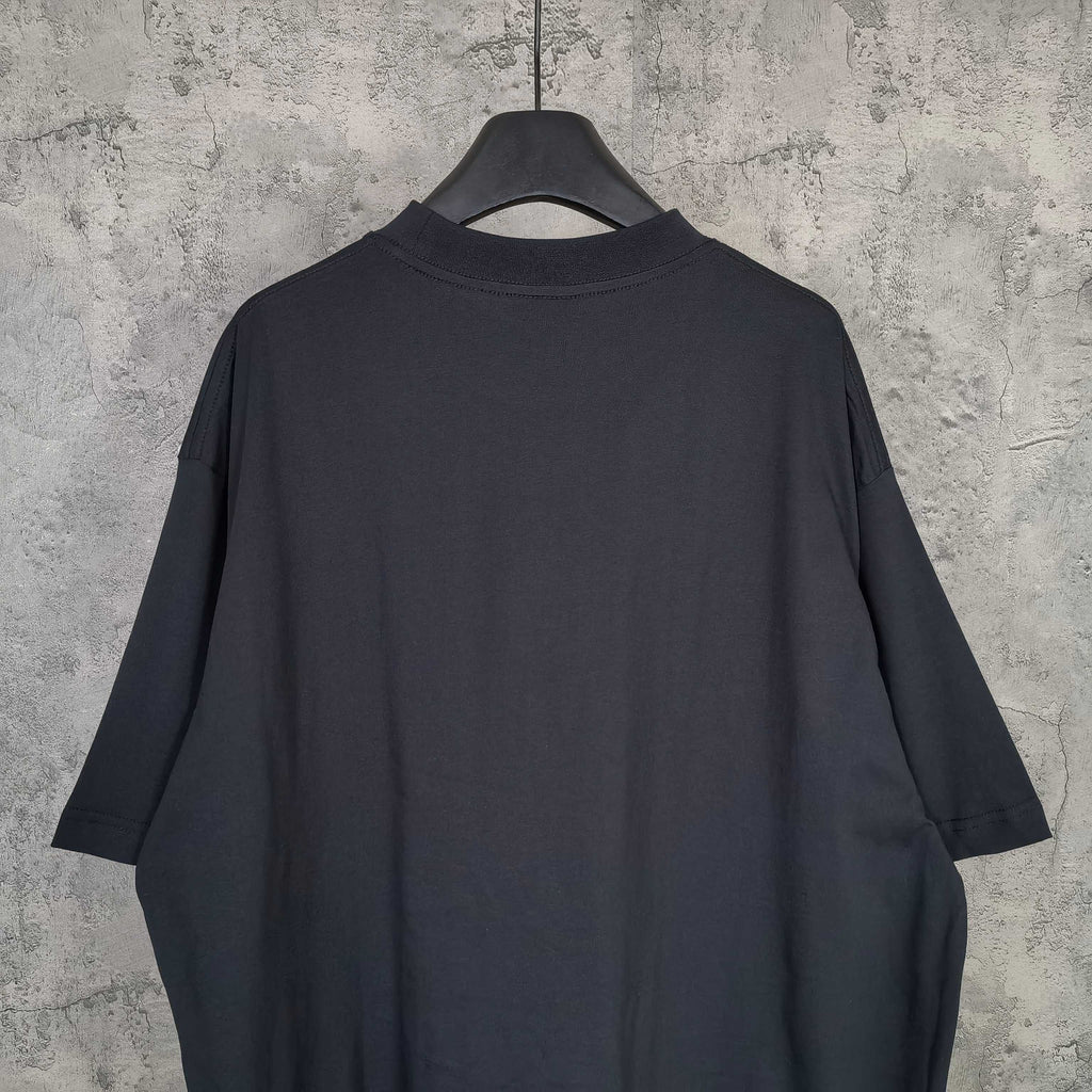 Balenciaga black T-shirt, plain back view with crew neck and short sleeves