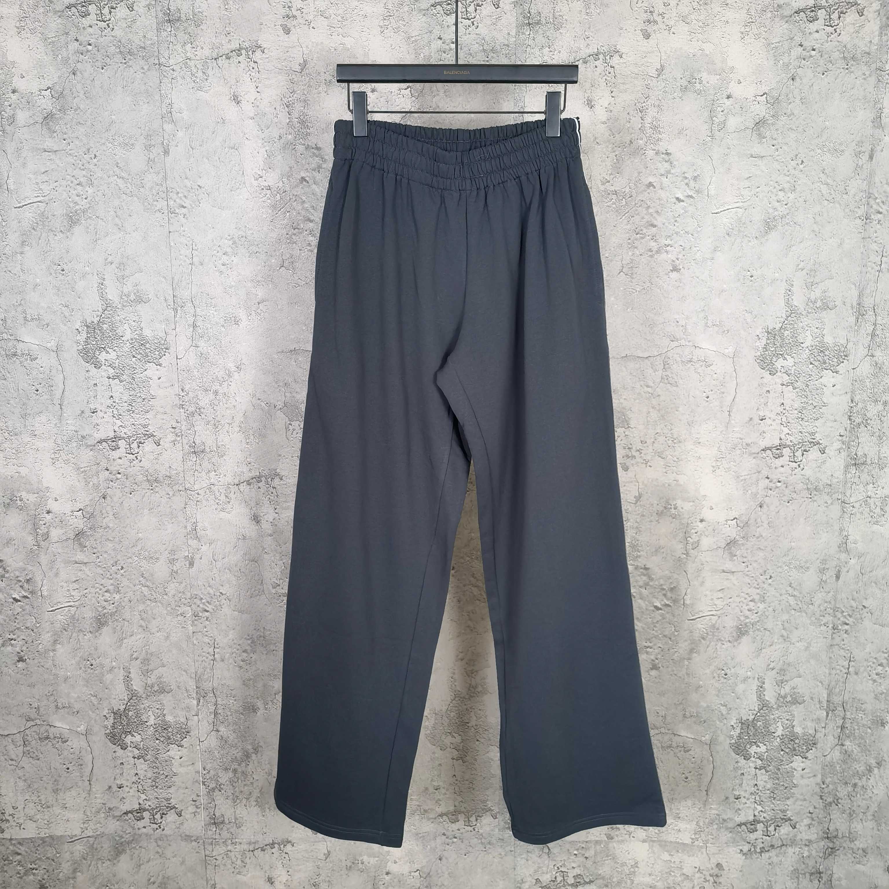 Balenciaga wide-leg pants with elastic waistband, dark blue/charcoal solid color
