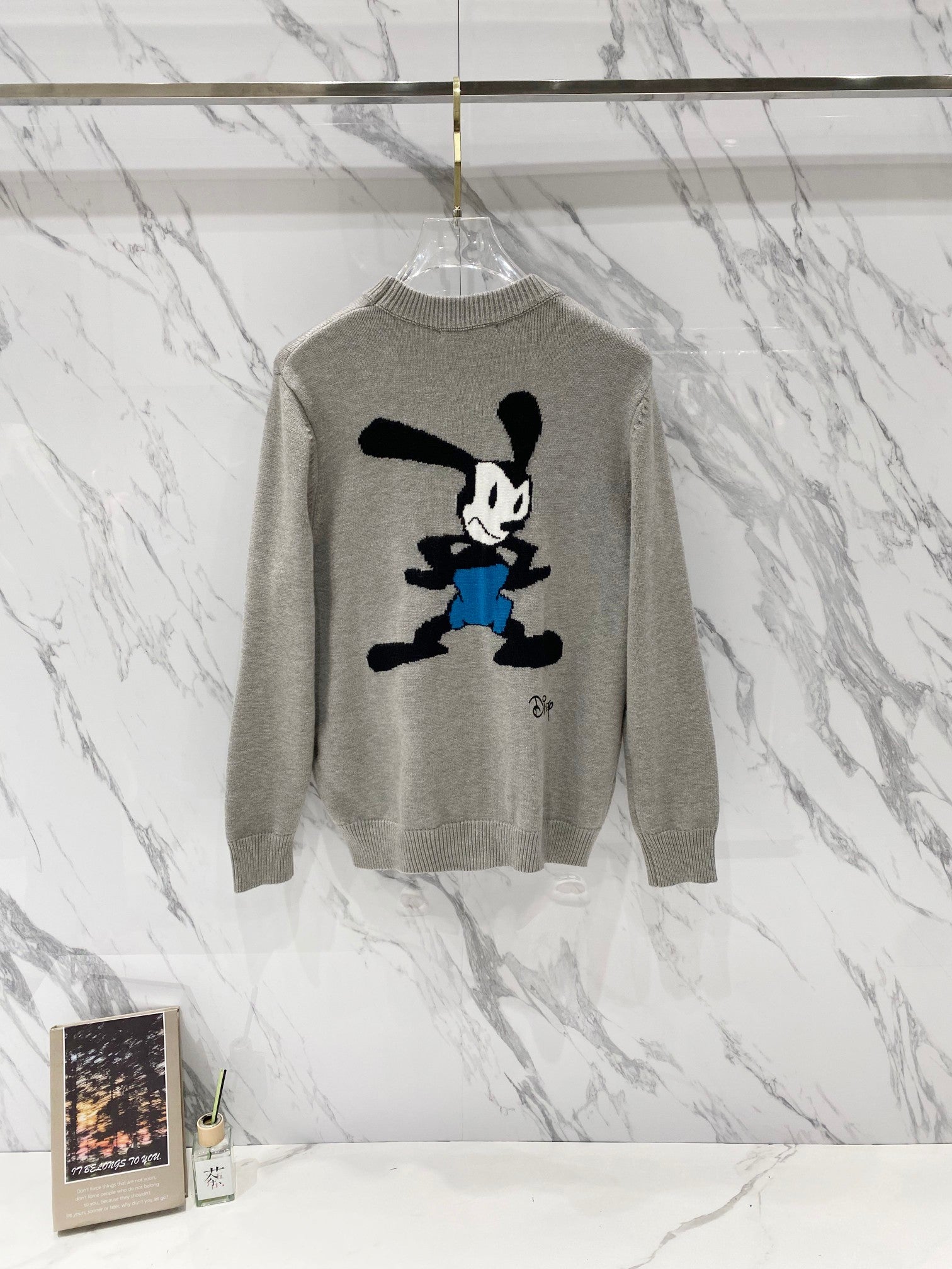 Givenchy crewneck sweatshirt in light gray with Mickey Mouse graphic in black and blue