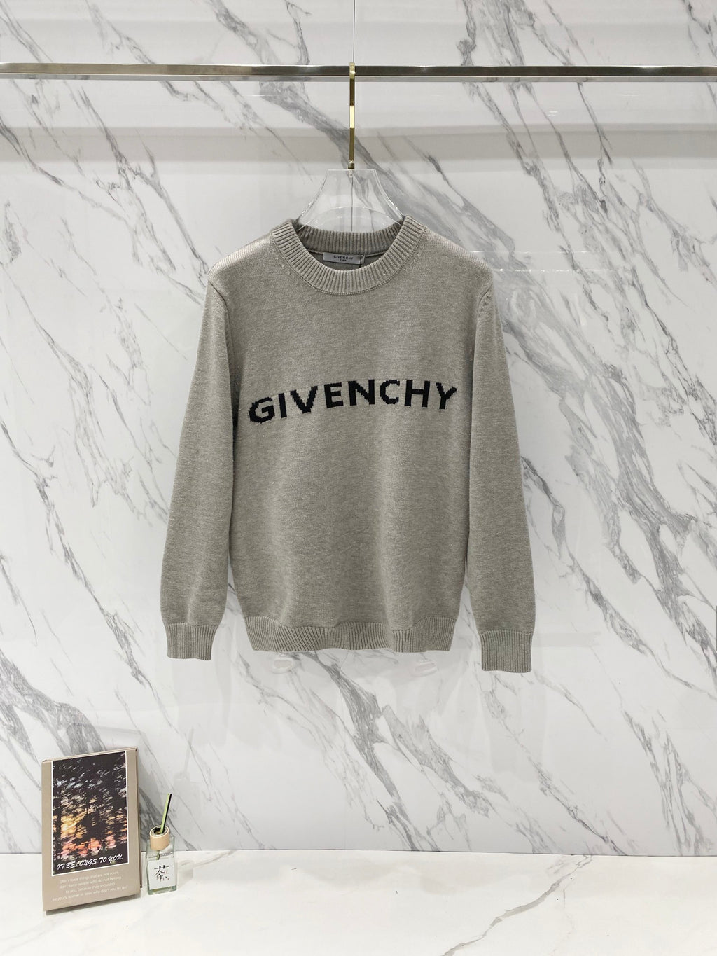 Givenchy crewneck sweatshirt in light gray with black GIVENCHY chest print