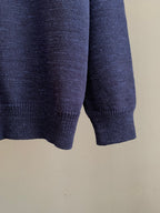 Navy knit cardigan ribbed hem and knit texture at bottom