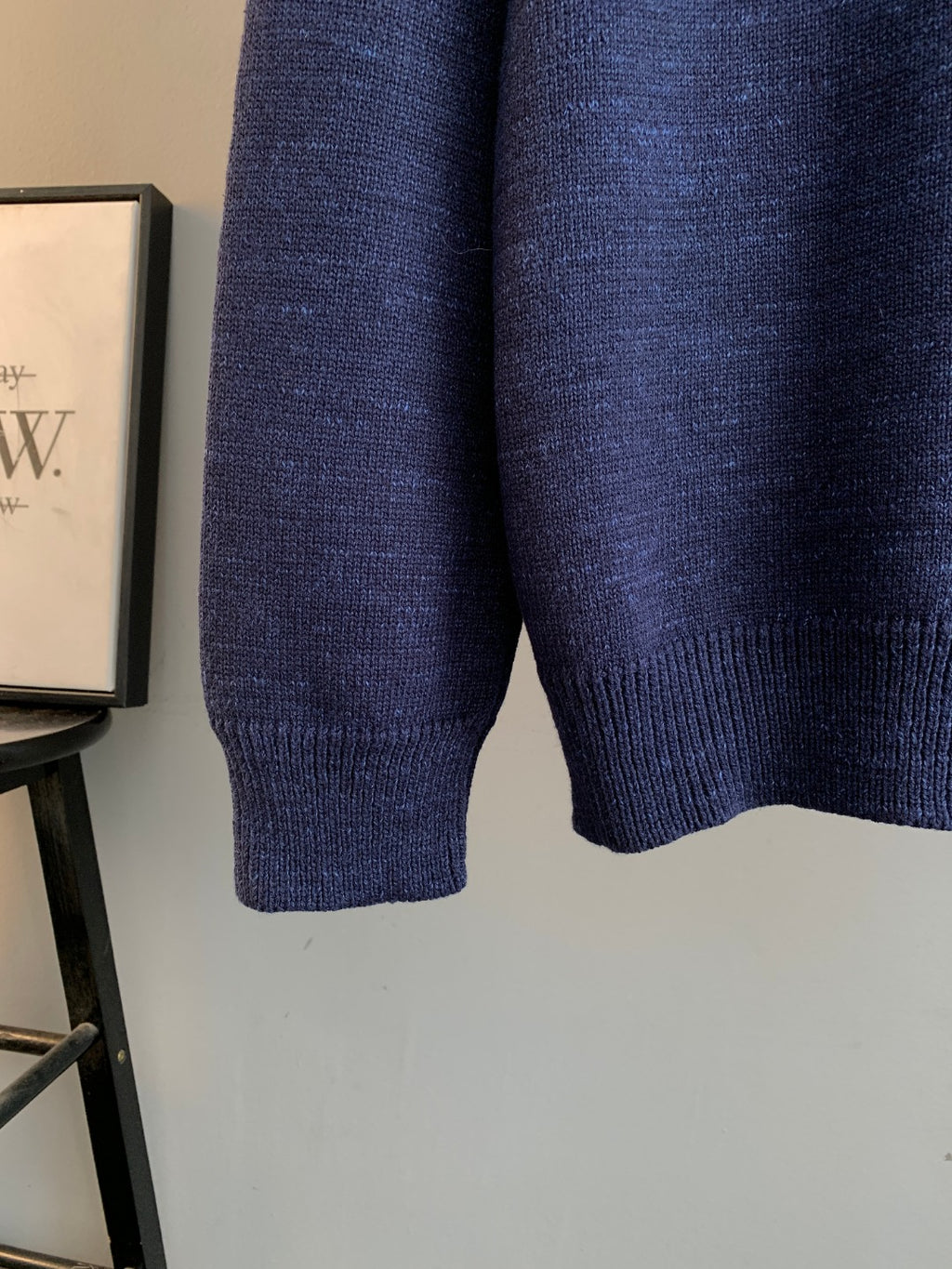 Navy knit cardigan long sleeves with ribbed cuffs