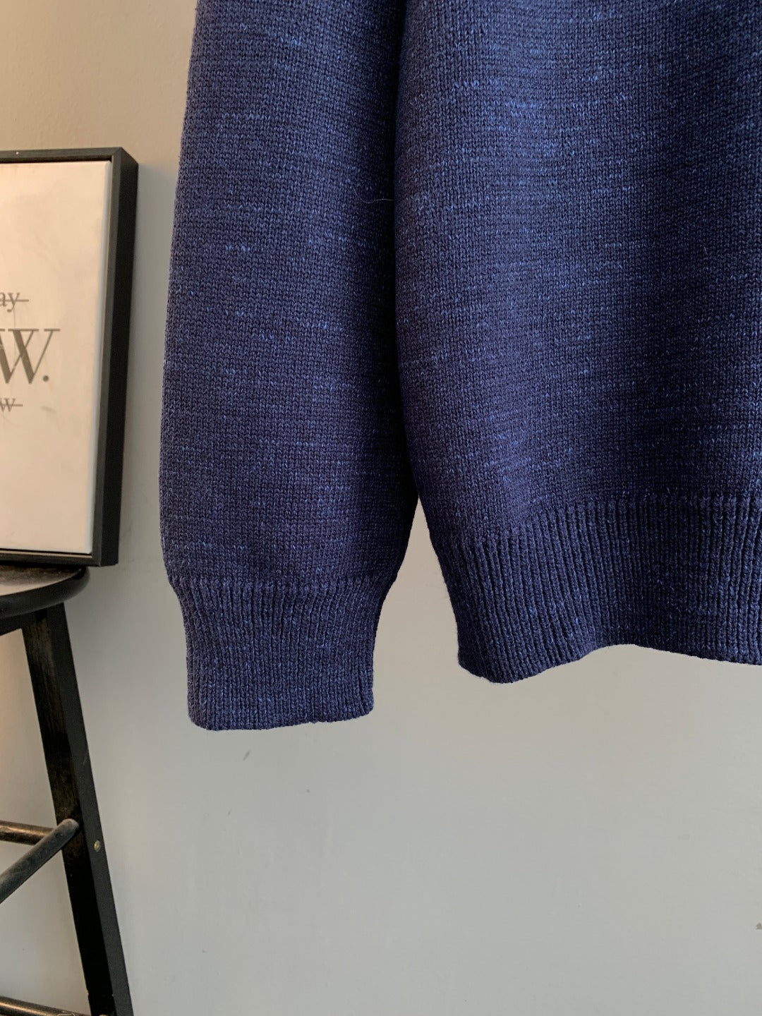 Navy knit cardigan long sleeves with ribbed cuffs