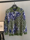 Louis Vuitton long-sleeve sweater in green with blue and white monogram pattern