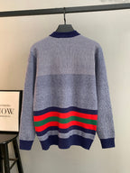 Long cardigan by Gucci with ribbed turtleneck, striped yoke, multicolor stripe band