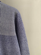 Long cardigan sleeve with striped shoulder panel and heather gray knit body