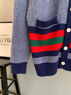 Long cardigan by Gucci with multicolor stripe band and button placket