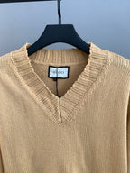 Gucci knit sweater V-neck with ribbed collar and cream textured knit