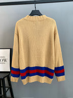 Gucci ribbed knit sweater with high neck and red/blue striped band
