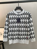 Crewneck long-sleeve sweater, light knit with black silhouette pattern