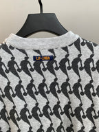 Sweater with crew neckline and blue LV&NBA patch on black silhouette pattern