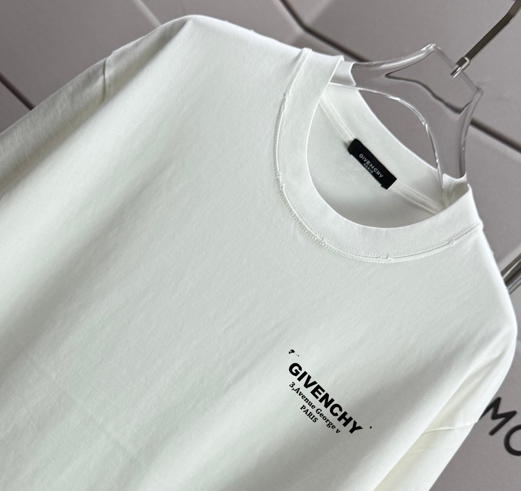 White Givenchy T-shirt close-up of crew neck and chest logo print