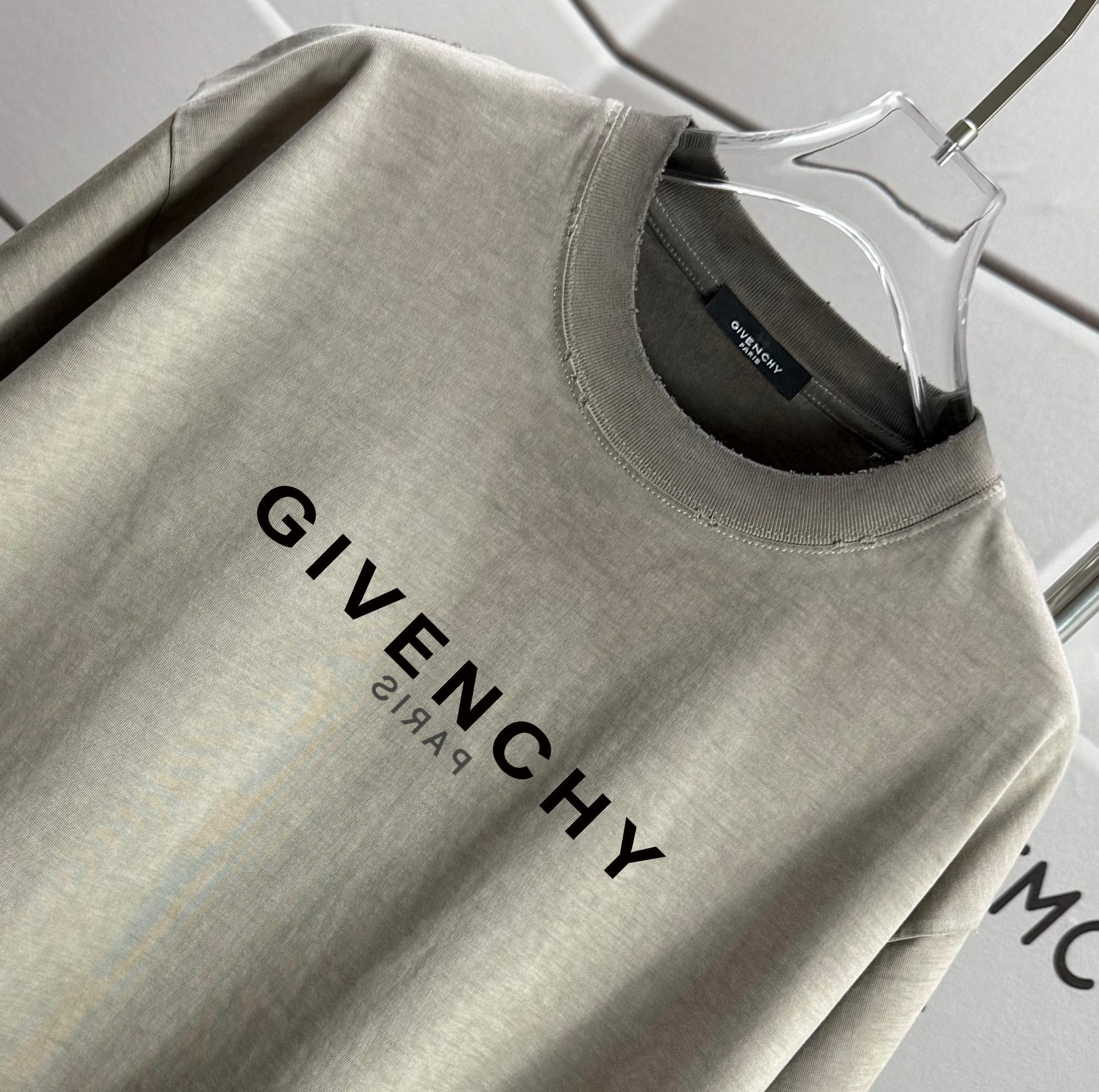 Givenchy T-shirt in light gray with GIVENCHY lettering across the chest