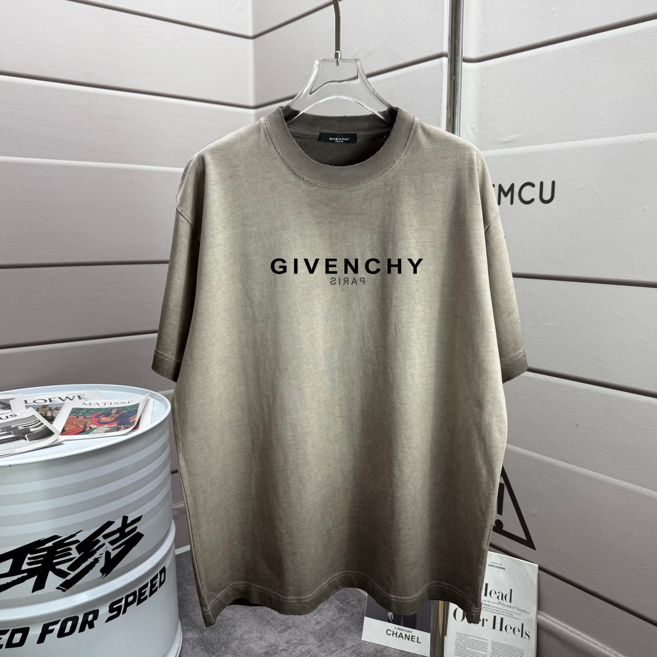 Givenchy crewneck T-shirt in light gray with GIVENCHY logo on front