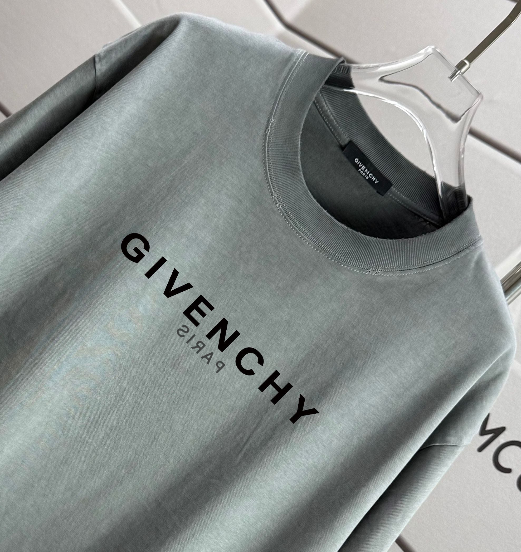 Sage green crewneck T-shirt with Givenchy logo print at chest