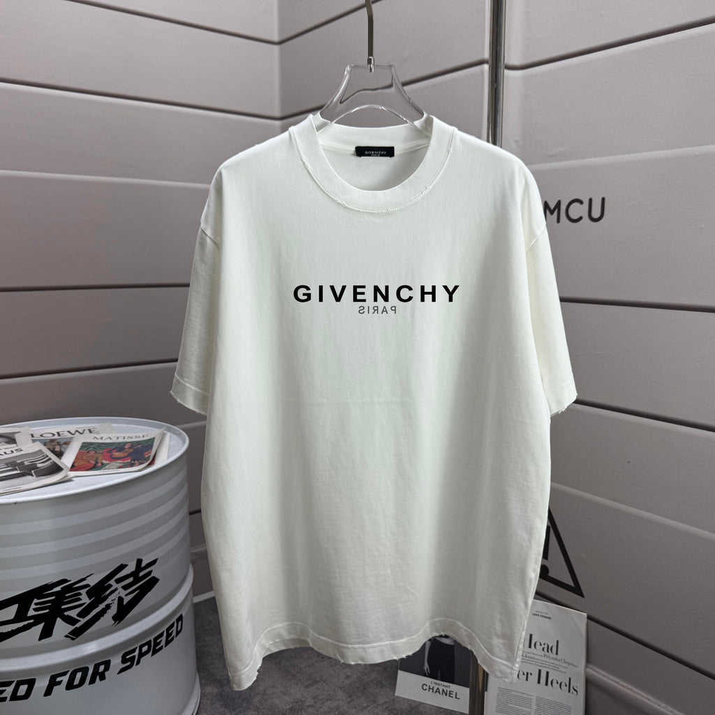 White Givenchy T-shirt with front GIVENCHY graphic and crew neck