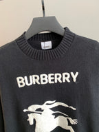 Burberry sweater chest detail with ribbed crew neck and white BURBERRY logo