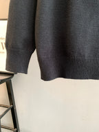 Long-sleeve knit sweater lower sleeve and ribbed cuff in dark tone