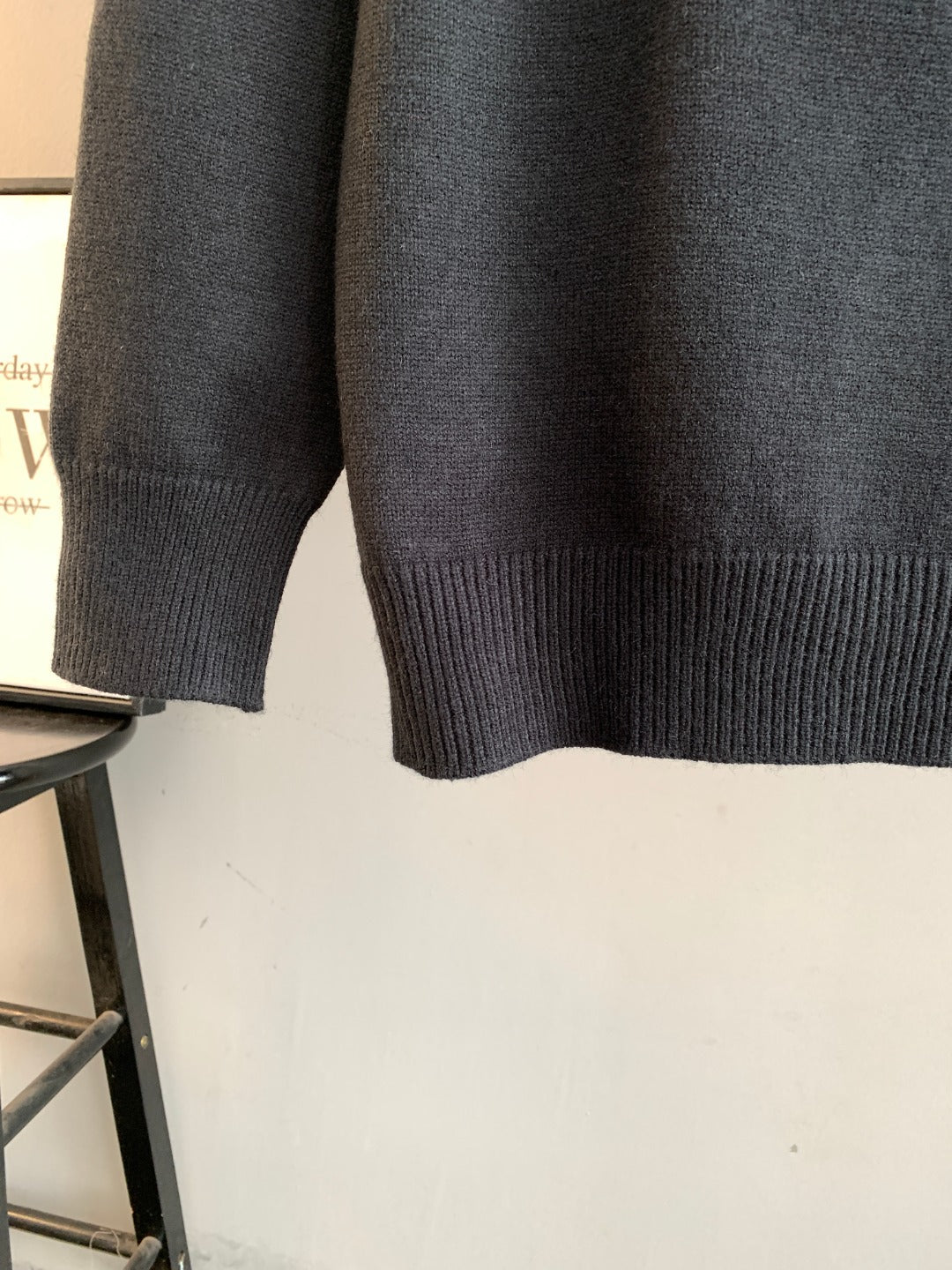 Long-sleeve knit sweater lower sleeve and ribbed cuff in dark tone