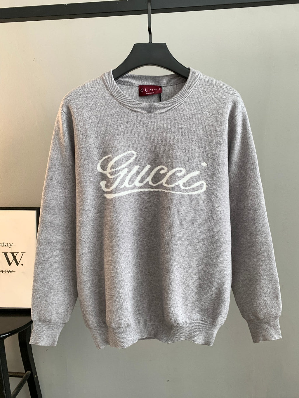 Grey long-sleeve sweatshirt with Gucci script logo