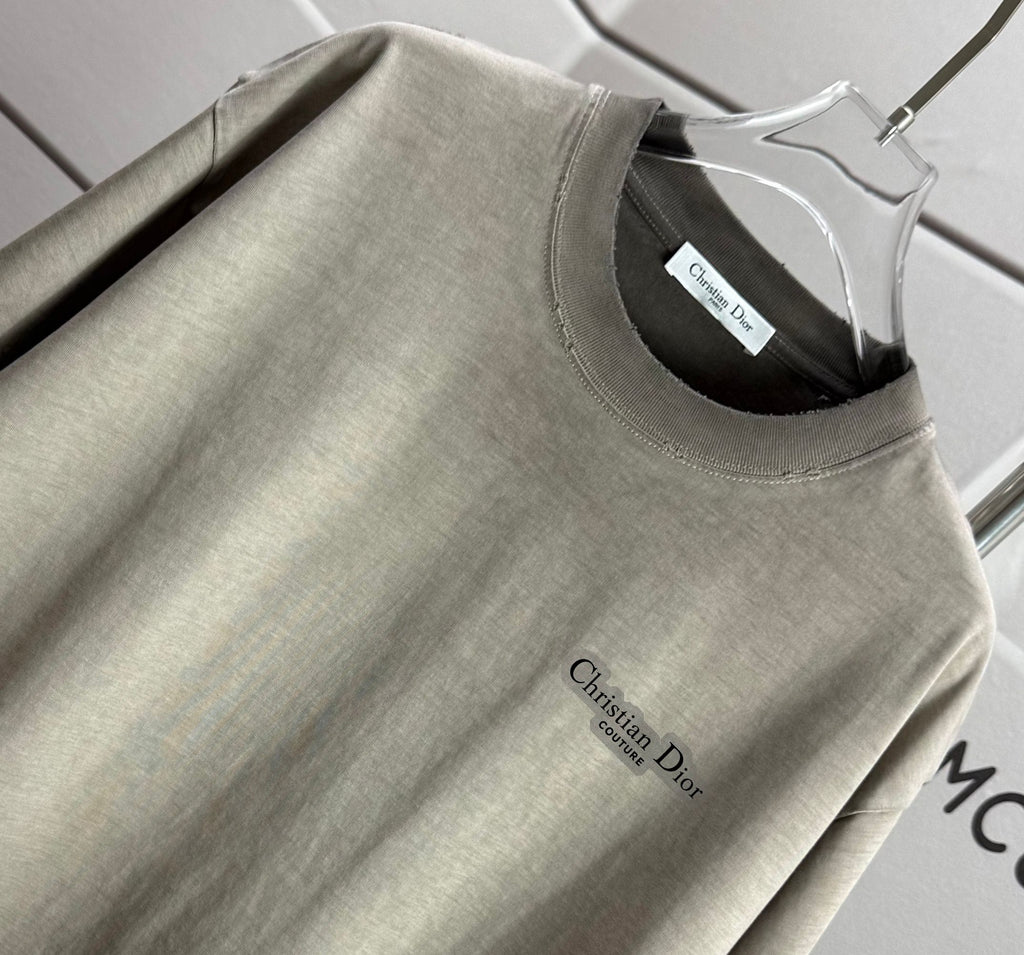 Khaki short-sleeve T-shirt with Christian Dior logo on front chest