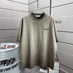 Khaki short-sleeve T-shirt with Christian Dior logo on chest, crew neck