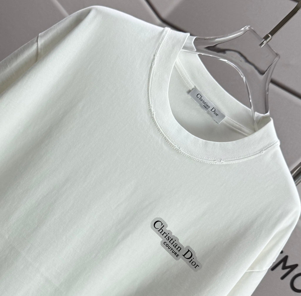 White crewneck Christian Dior T-shirt with chest logo and neck label