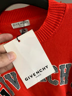 Givenchy red sweater neck tag with logo and Portugal-made details