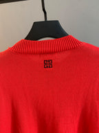 Givenchy red knit sweater with small logo print at upper back