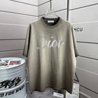 Dior short-sleeve crewneck T-shirt, light gray, front Dior logo graphic