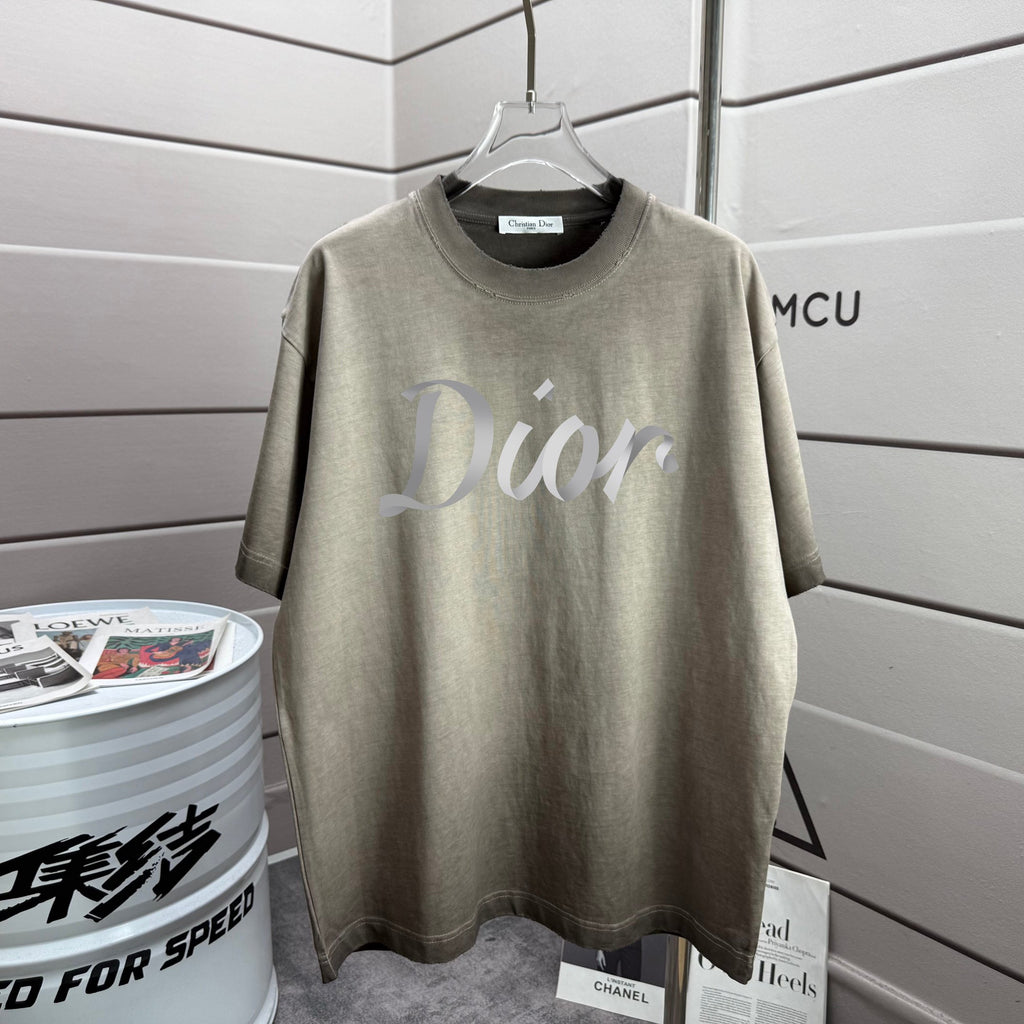 Dior short-sleeve T-shirt in heather gray with large front logo print