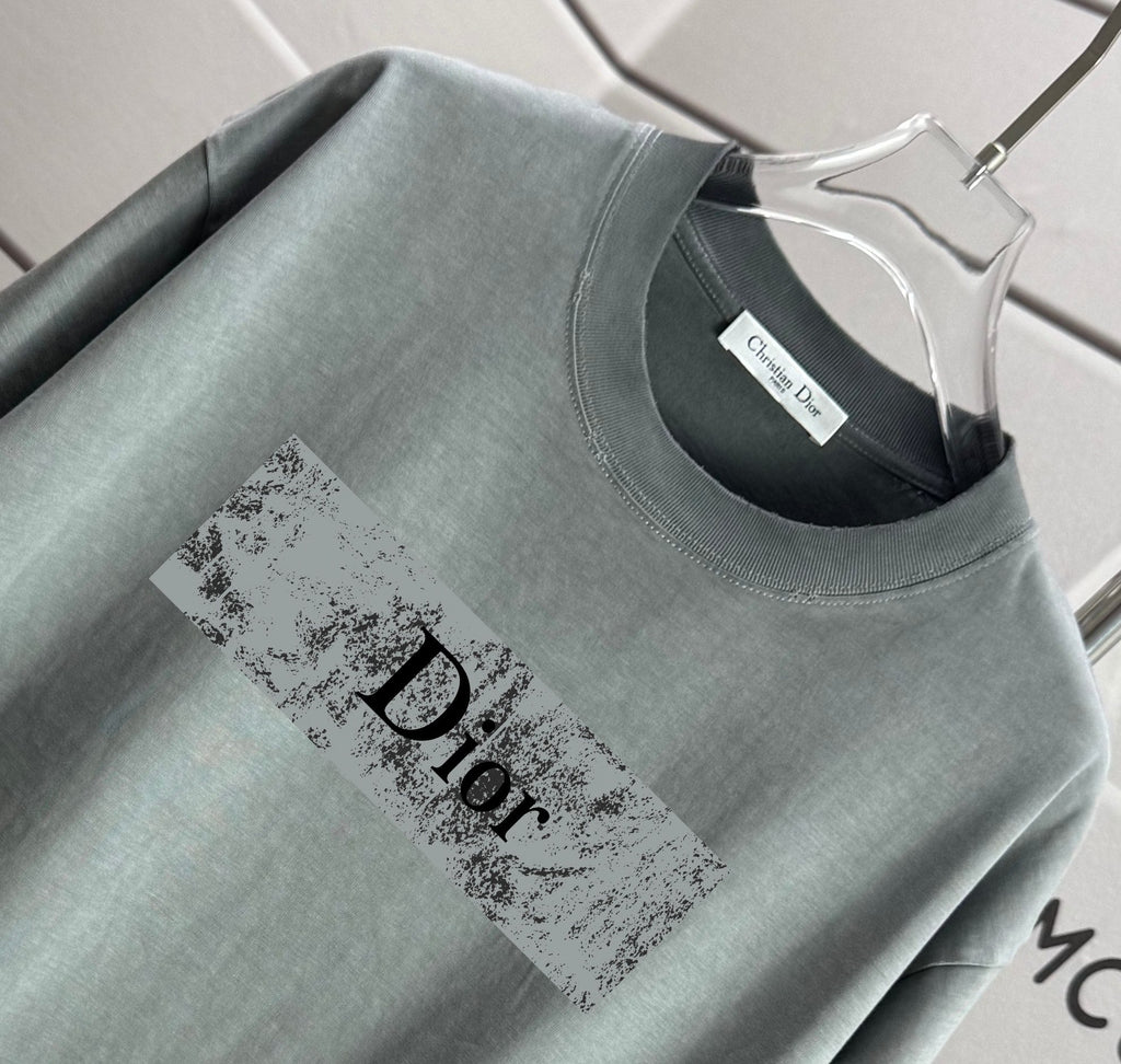 Short-sleeve T-shirt in muted green with Dior chest graphic and crew neck