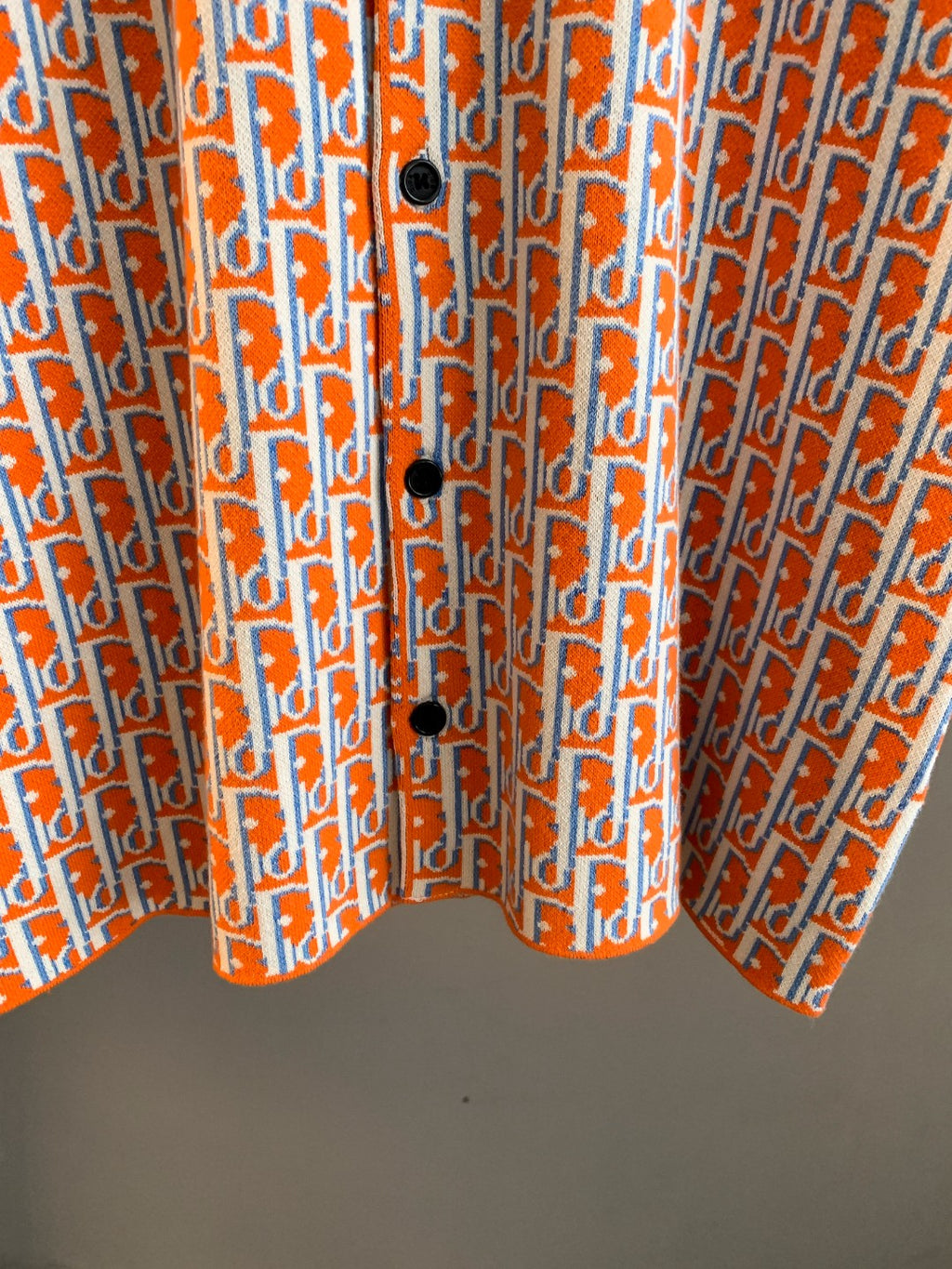Dior logo-print long-sleeve shirt, orange-and-blue buttoned placket detail