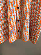 Dior logo-print long-sleeve shirt, orange-and-blue buttoned placket detail