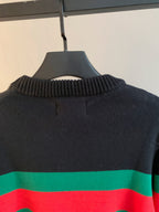 Gucci knit sweater upper back with ribbed crew collar and green/red stripe