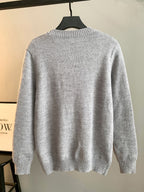 Dior grey knit sweater back view with ribbed crew neckline