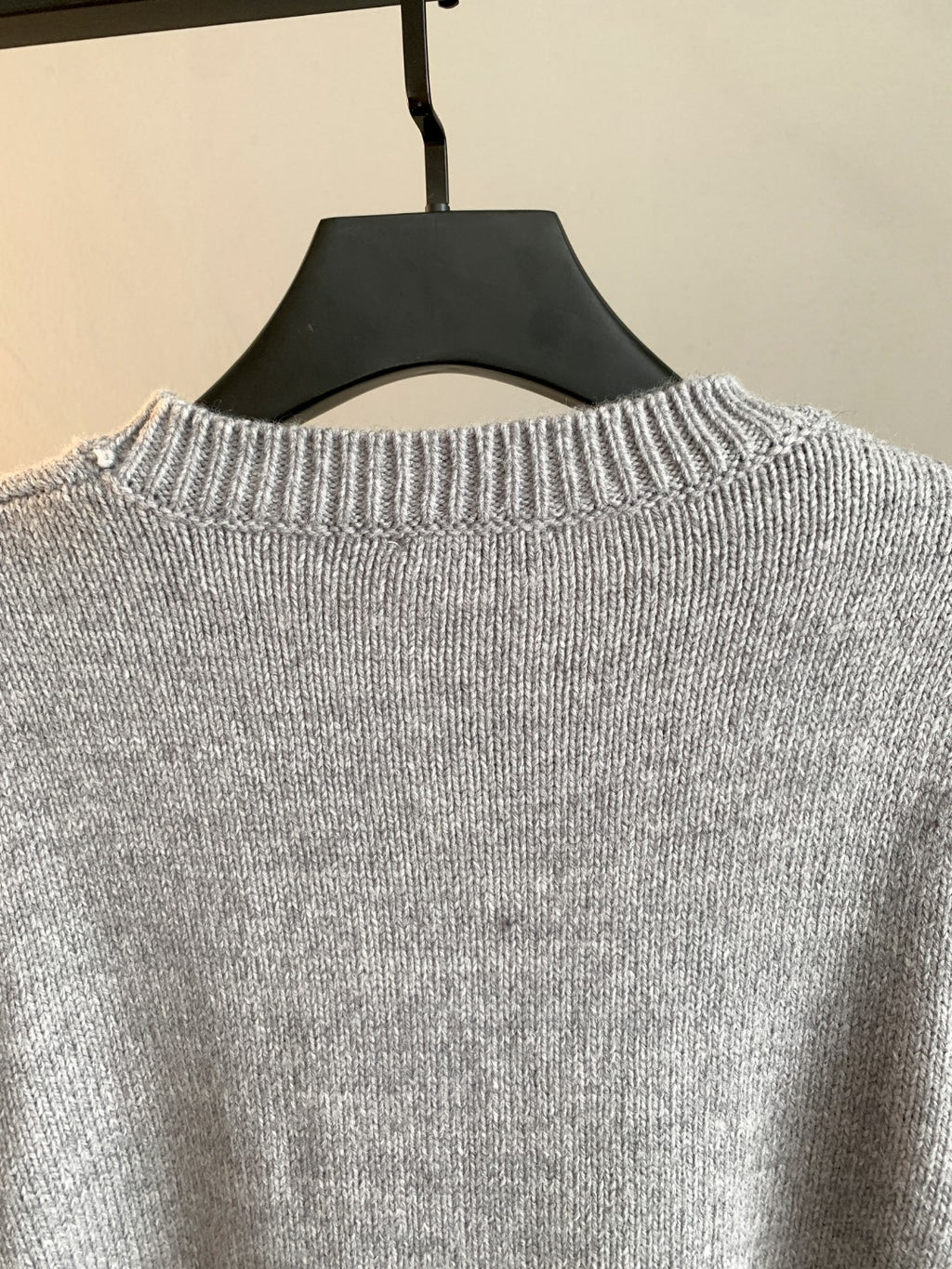Dior grey knit sweater back with ribbed crew neckline