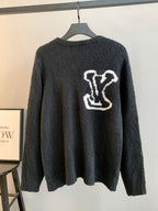 Louis Vuitton long-sleeve sweater, dark charcoal with white emblem on back