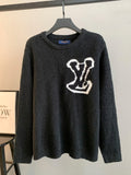 Louis Vuitton long-sleeve sweater, dark charcoal with white emblem on front