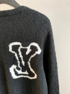 Louis Vuitton long-sleeve sweater back emblem, dark charcoal with white motif